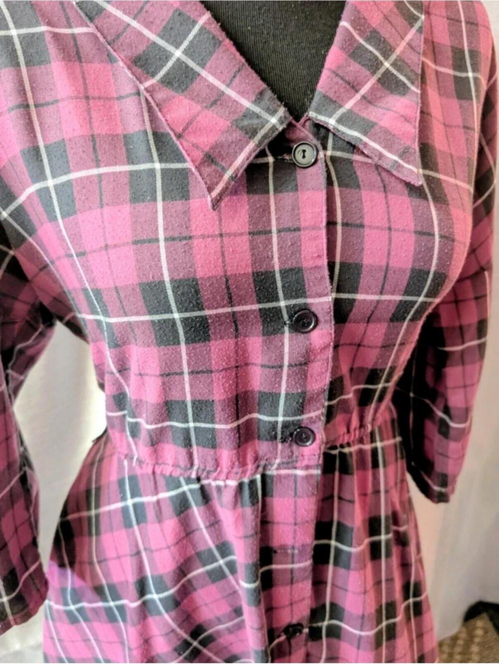 Vintage 80s Purple Plaid Fit and Flare Dress XL - Picture 2 of 4